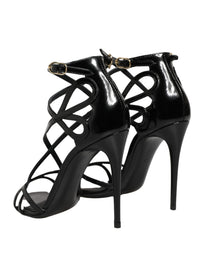 Dolce & Gabbana Black Leather Stiletto Heel Sandals Women's Shoes