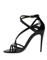 Dolce & Gabbana Black Leather Stiletto Heel Sandals Women's Shoes