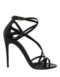 Dolce & Gabbana Black Leather Stiletto Heel Sandals Women's Shoes