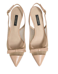 Dolce & Gabbana Beige Lori Mesh Leather Slingback Sandals Women's Shoes