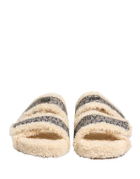 Dolce & Gabbana Dolce & Gabbana Beige Faux Fur Logo Print Flats Sandals Men's Shoes