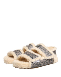 Dolce & Gabbana Dolce & Gabbana Beige Faux Fur Logo Print Flats Sandals Men's Shoes