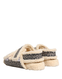 Dolce & Gabbana Dolce & Gabbana Beige Faux Fur Logo Print Flats Sandals Men's Shoes