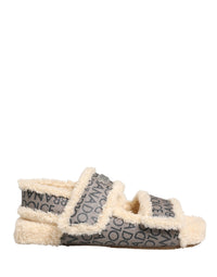 Dolce & Gabbana Dolce & Gabbana Beige Faux Fur Logo Print Flats Sandals Men's Shoes