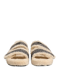 Dolce & Gabbana Dolce & Gabbana Beige Faux Fur Logo Print Flats Sandals Men's Shoes