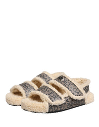 Dolce & Gabbana Dolce & Gabbana Beige Faux Fur Logo Print Flats Sandals Men's Shoes