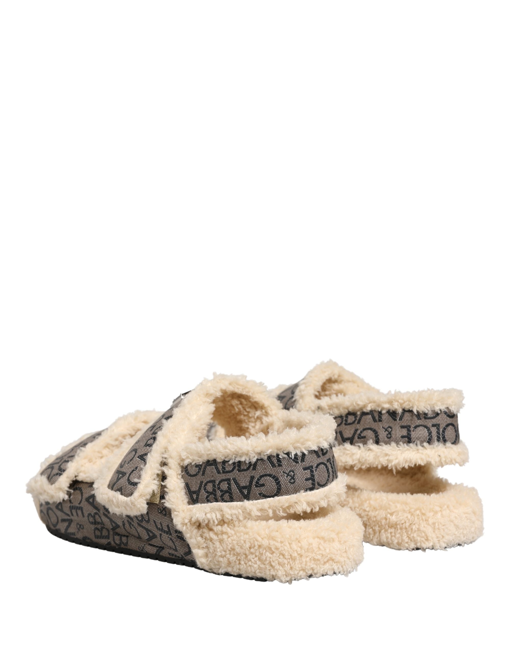 Dolce & Gabbana Dolce & Gabbana Beige Faux Fur Logo Print Flats Sandals Men's Shoes
