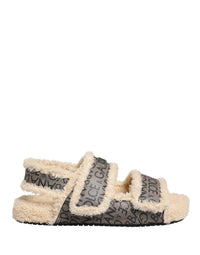 Dolce & Gabbana Dolce & Gabbana Beige Faux Fur Logo Print Flats Sandals Men's Shoes