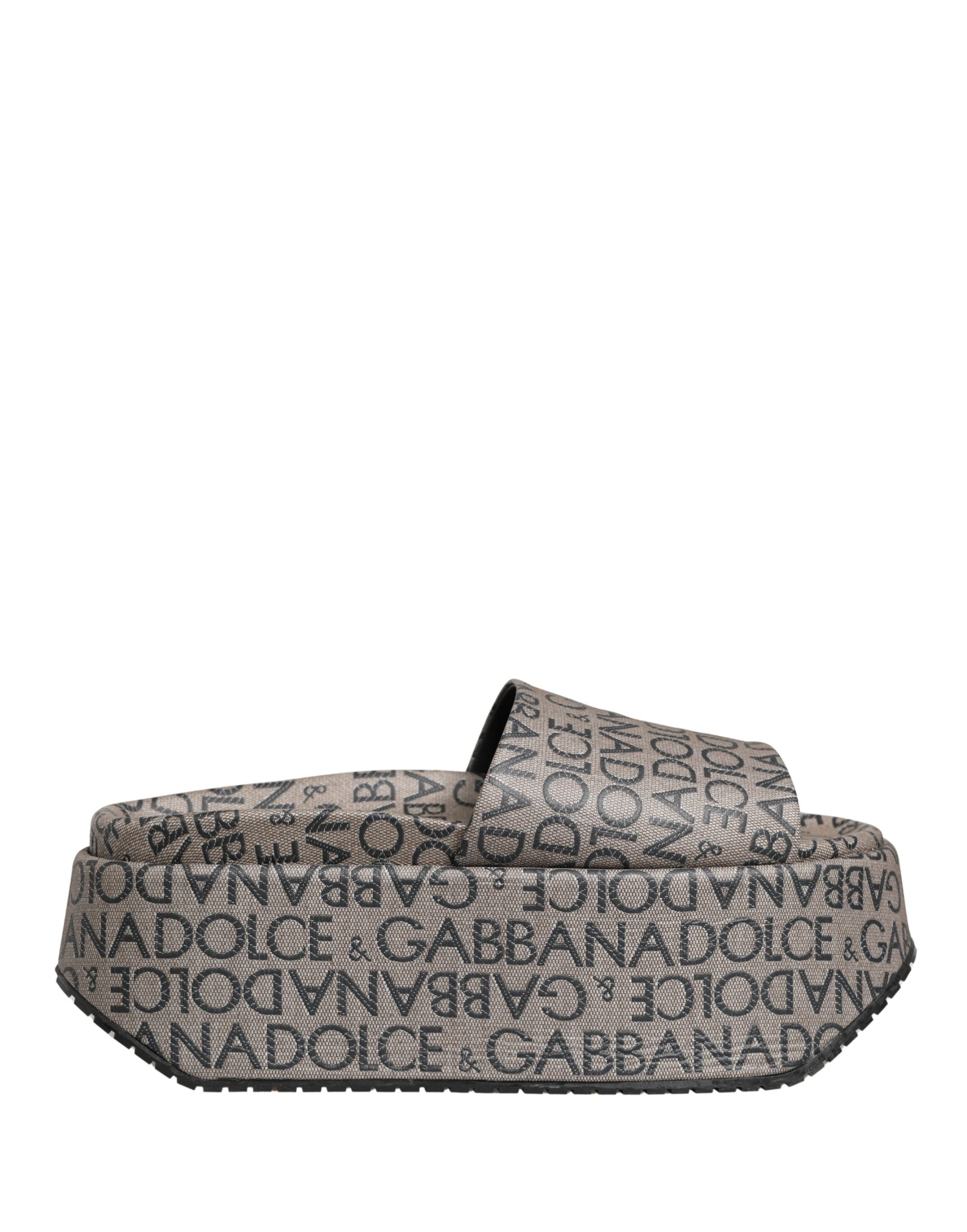 Dolce & Gabbana Dolce & Gabbana Gray Leather Monogram Logo Sandals Men's Shoes