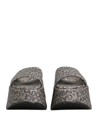 Dolce & Gabbana Dolce & Gabbana Gray Leather Monogram Logo Sandals Men's Shoes