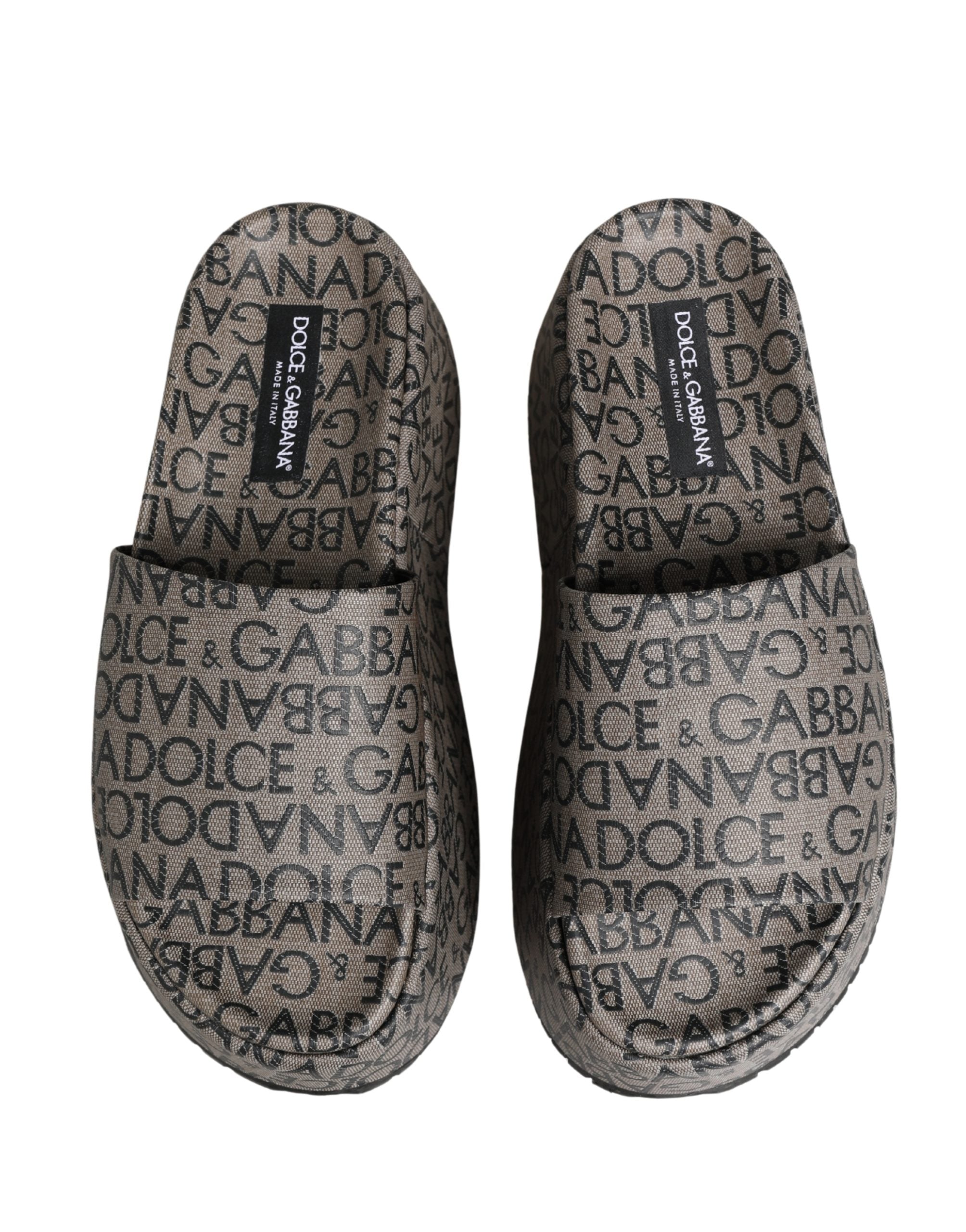 Dolce & Gabbana Dolce & Gabbana Gray Leather Monogram Logo Sandals Men's Shoes