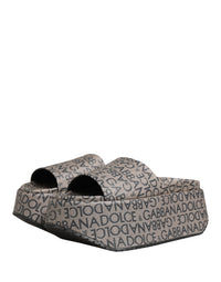 Dolce & Gabbana Dolce & Gabbana Gray Leather Monogram Logo Sandals Men's Shoes