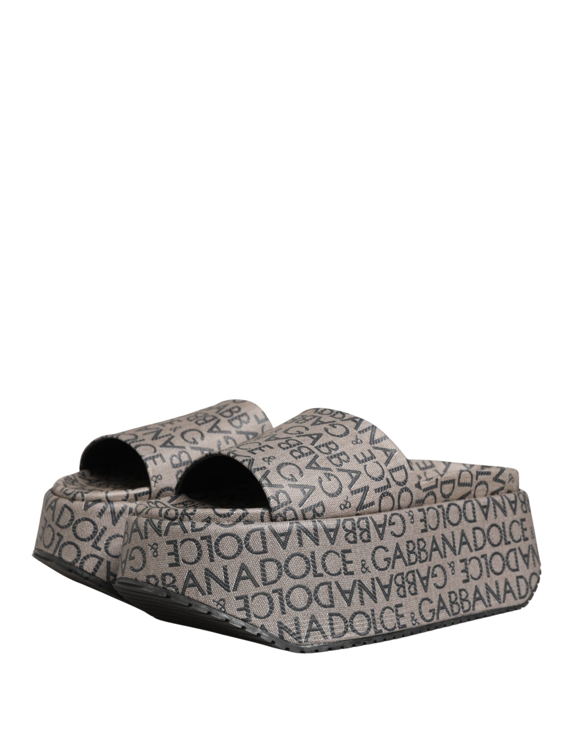 Dolce & Gabbana Dolce & Gabbana Gray Leather Monogram Logo Sandals Men's Shoes