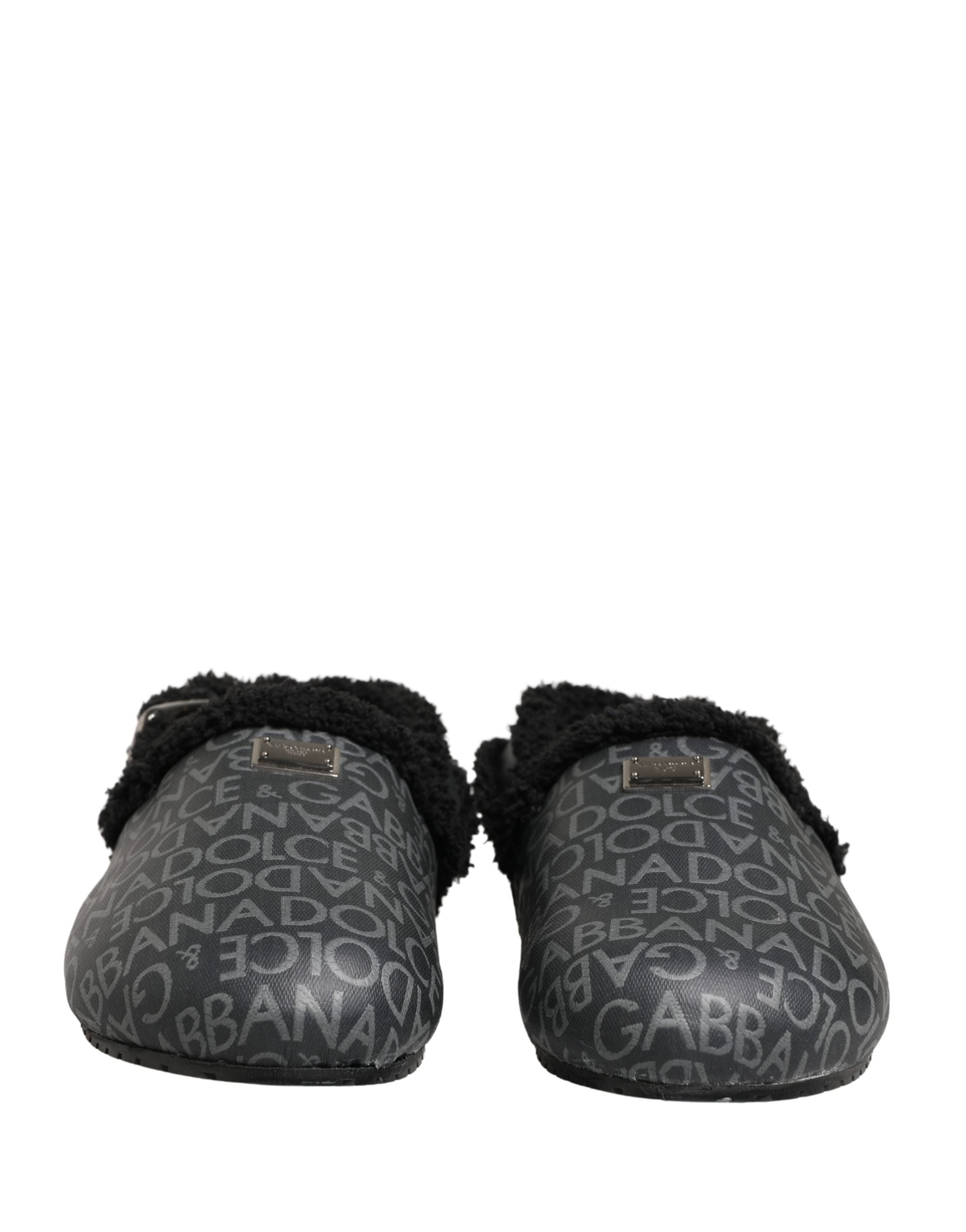 Dolce & Gabbana Dolce & Gabbana Gray Faux Fur Jacquard Mules Sandals Men's Shoes