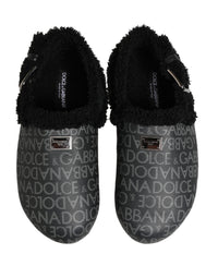 Dolce & Gabbana Dolce & Gabbana Gray Faux Fur Jacquard Mules Sandals Men's Shoes