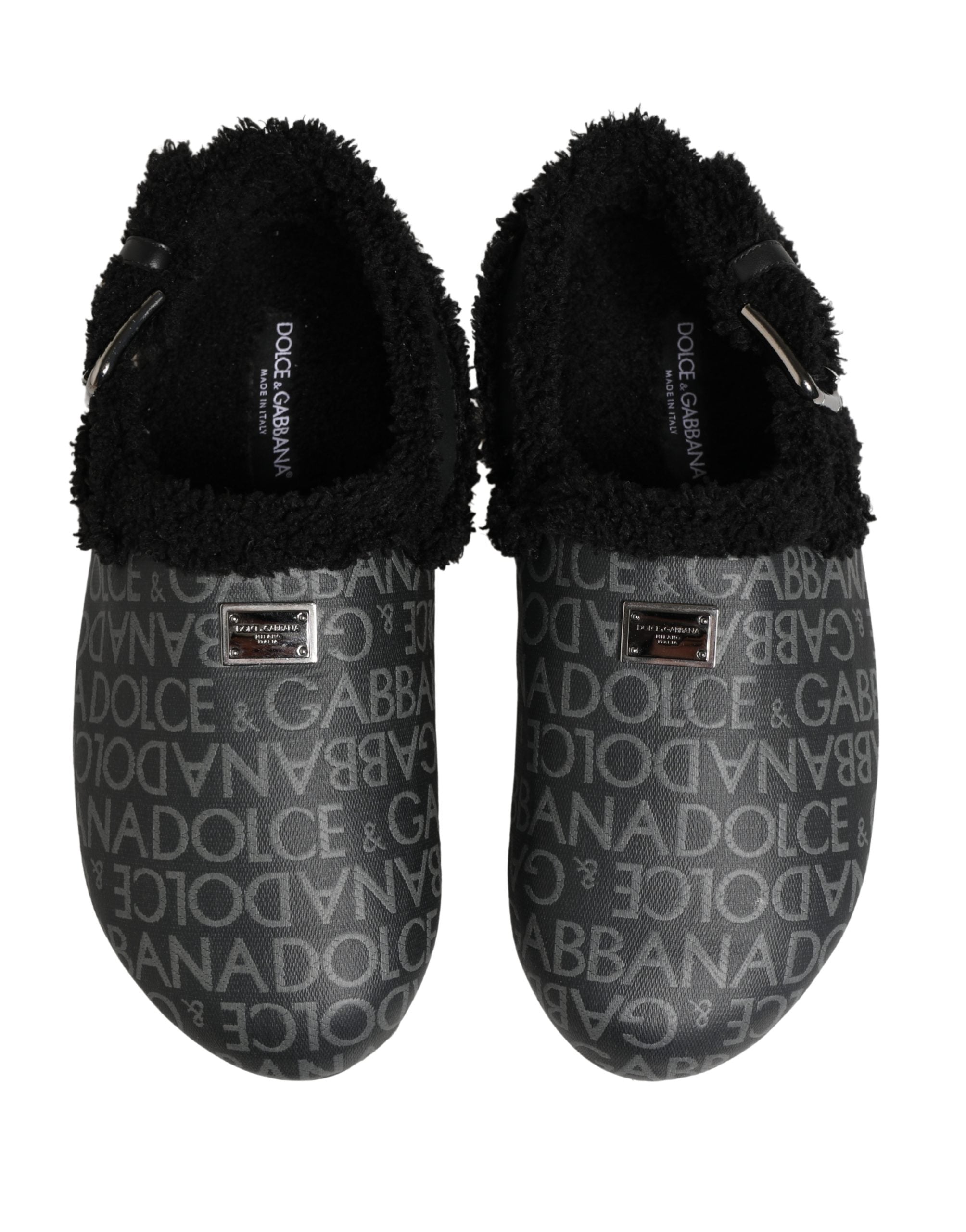 Dolce & Gabbana Dolce & Gabbana Gray Faux Fur Jacquard Mules Sandals Men's Shoes