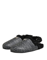 Dolce & Gabbana Dolce & Gabbana Gray Faux Fur Jacquard Mules Sandals Men's Shoes