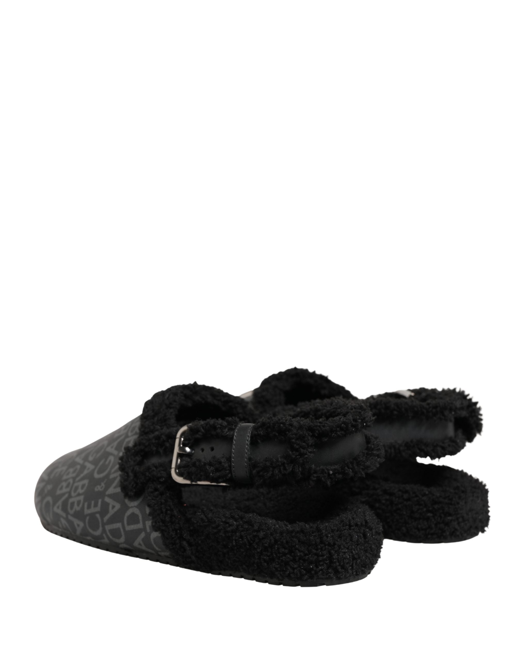 Dolce & Gabbana Dolce & Gabbana Gray Faux Fur Jacquard Mules Sandals Men's Shoes
