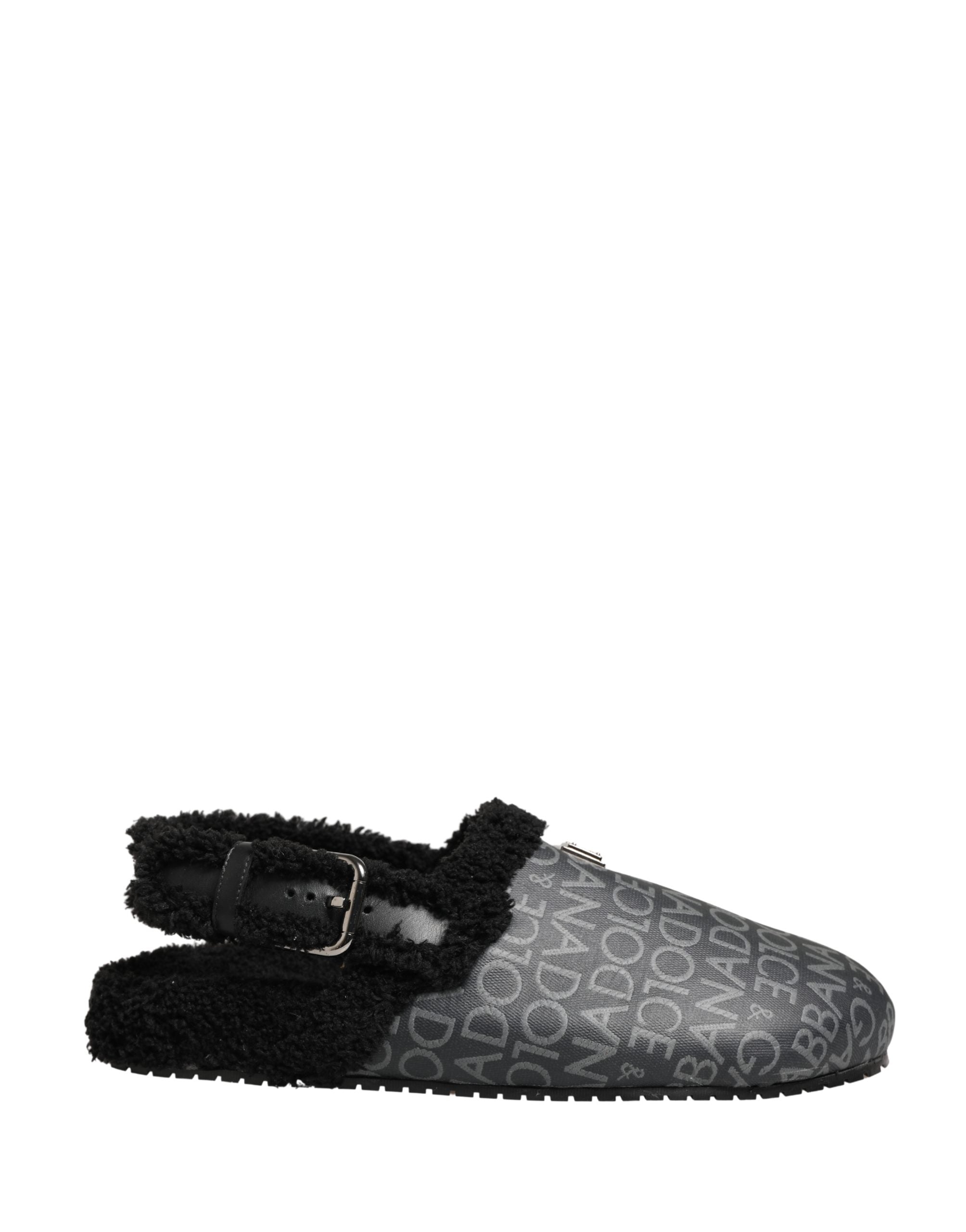 Dolce & Gabbana Dolce & Gabbana Gray Faux Fur Jacquard Mules Sandals Men's Shoes