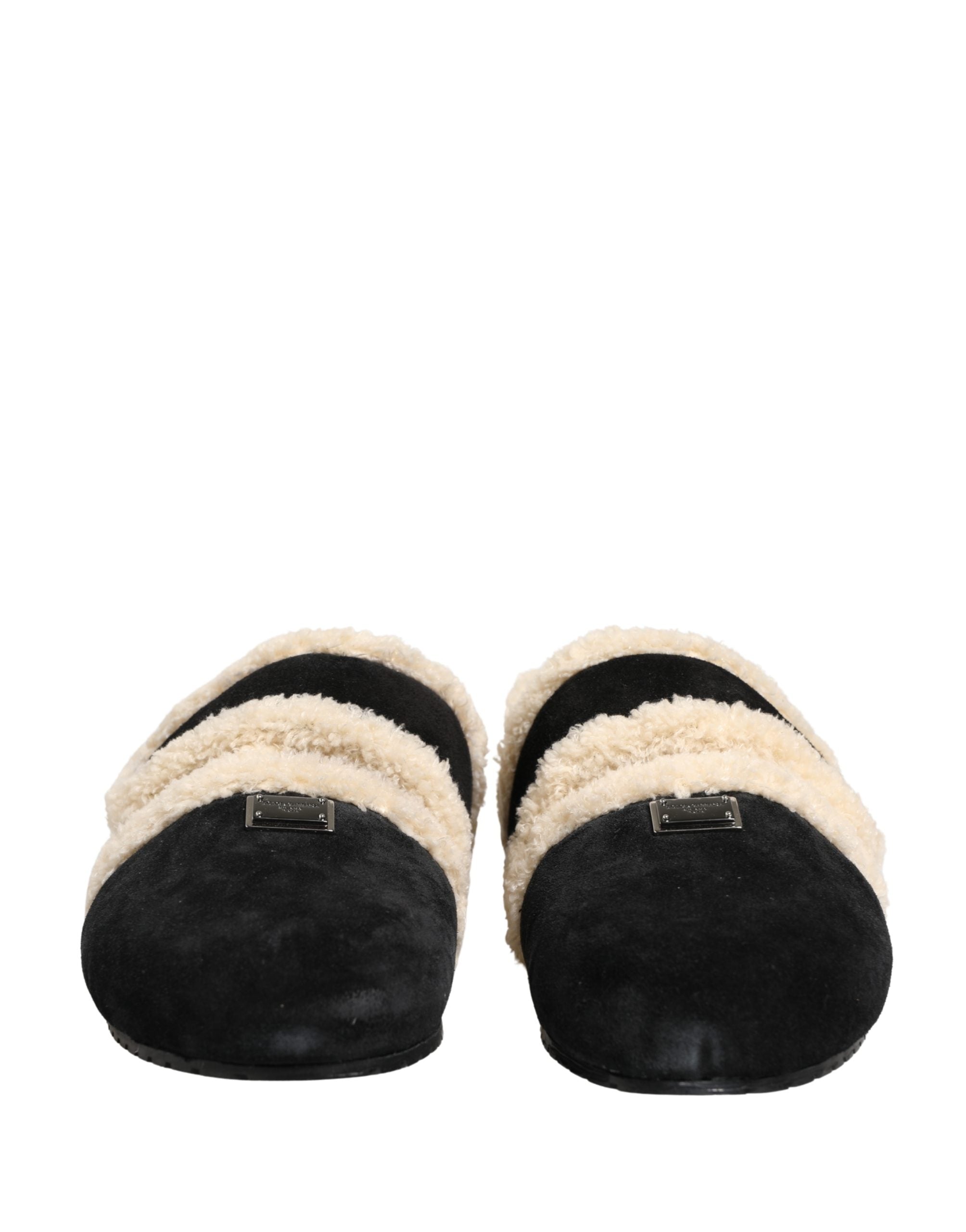 Dolce & Gabbana Dolce & Gabbana Beige Black Faux Fur Flats Men Sandals Men's Shoes