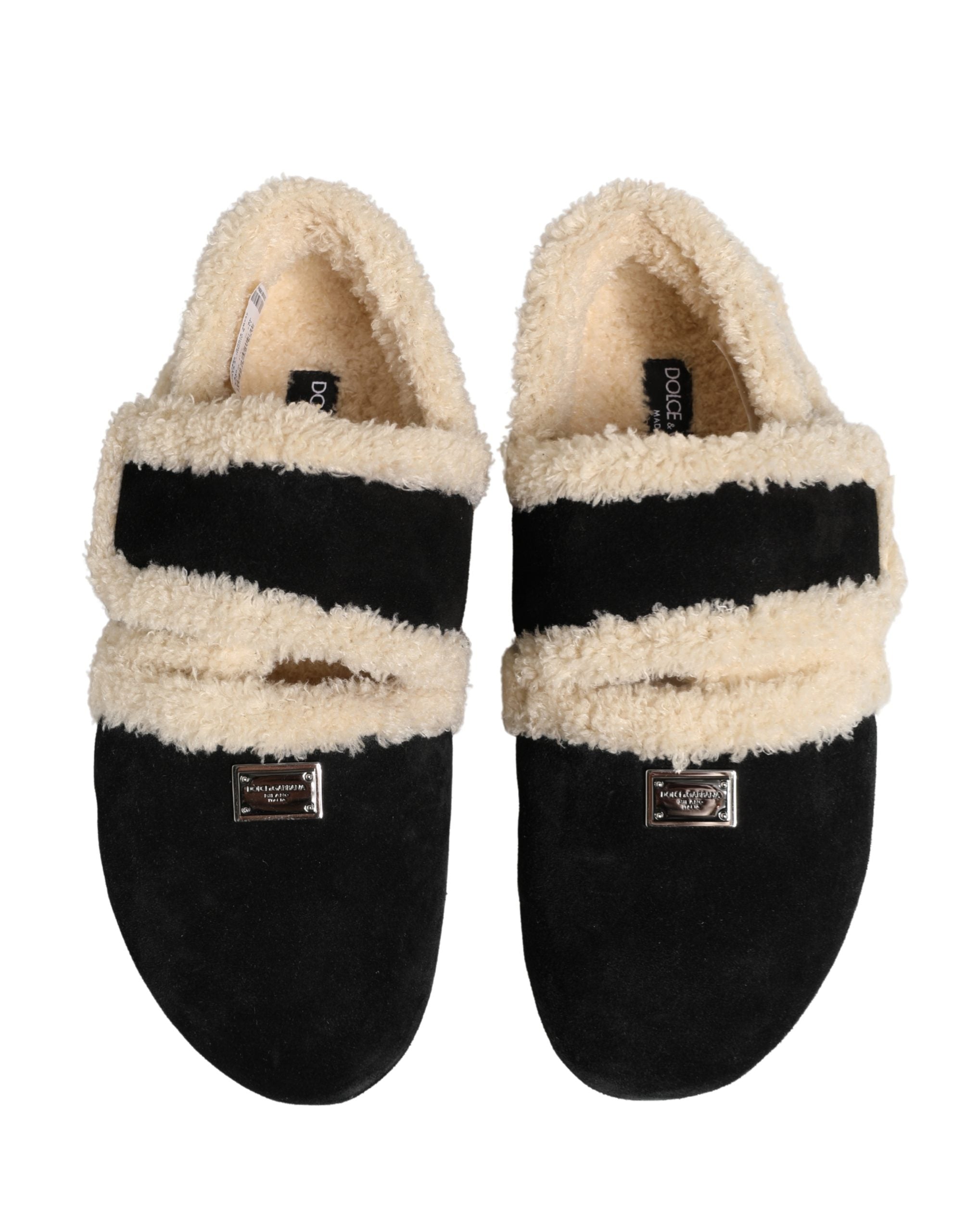 Dolce & Gabbana Dolce & Gabbana Beige Black Faux Fur Flats Men Sandals Men's Shoes