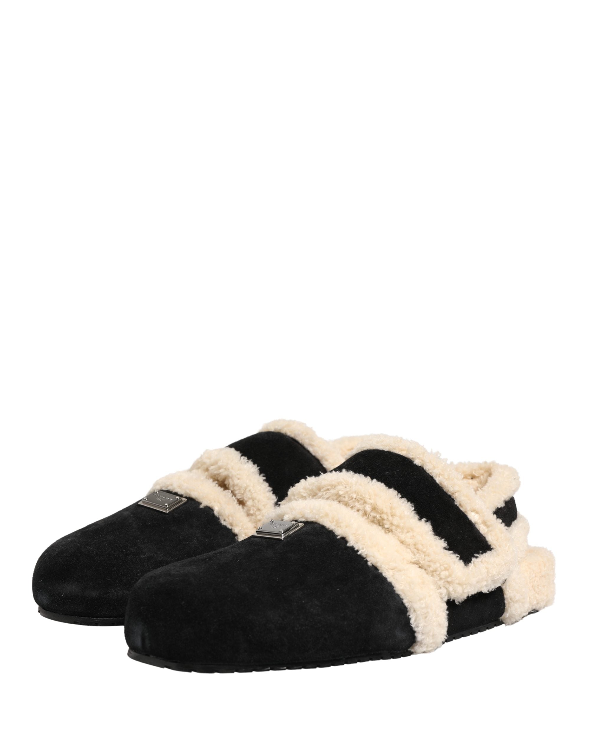 Dolce & Gabbana Dolce & Gabbana Beige Black Faux Fur Flats Men Sandals Men's Shoes