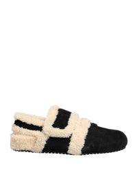 Dolce & Gabbana Dolce & Gabbana Beige Black Faux Fur Flats Men Sandals Men's Shoes