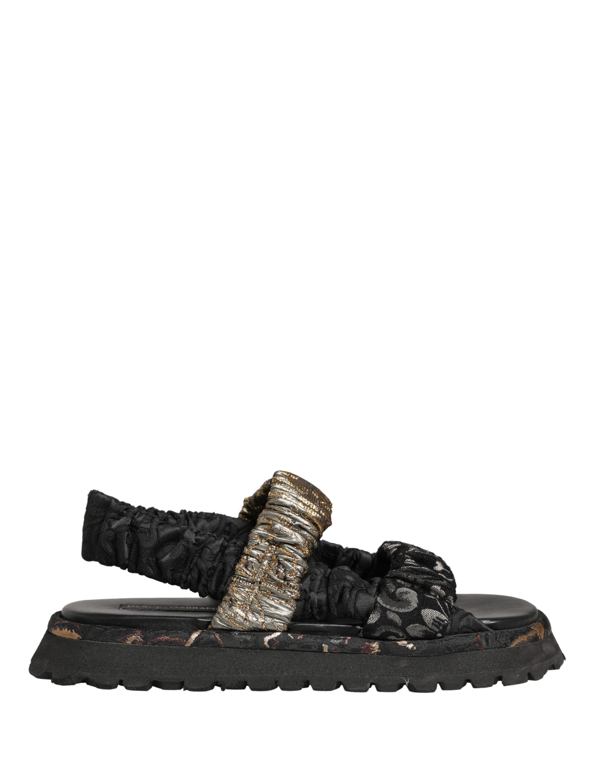 Dolce & Gabbana Dolce & Gabbana Black Ruching Detail Flats Men Sandals Men's Shoes