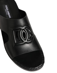 Dolce & Gabbana Dolce & Gabbana Black Leather Cutout DG Logo Sandals Men's Shoes