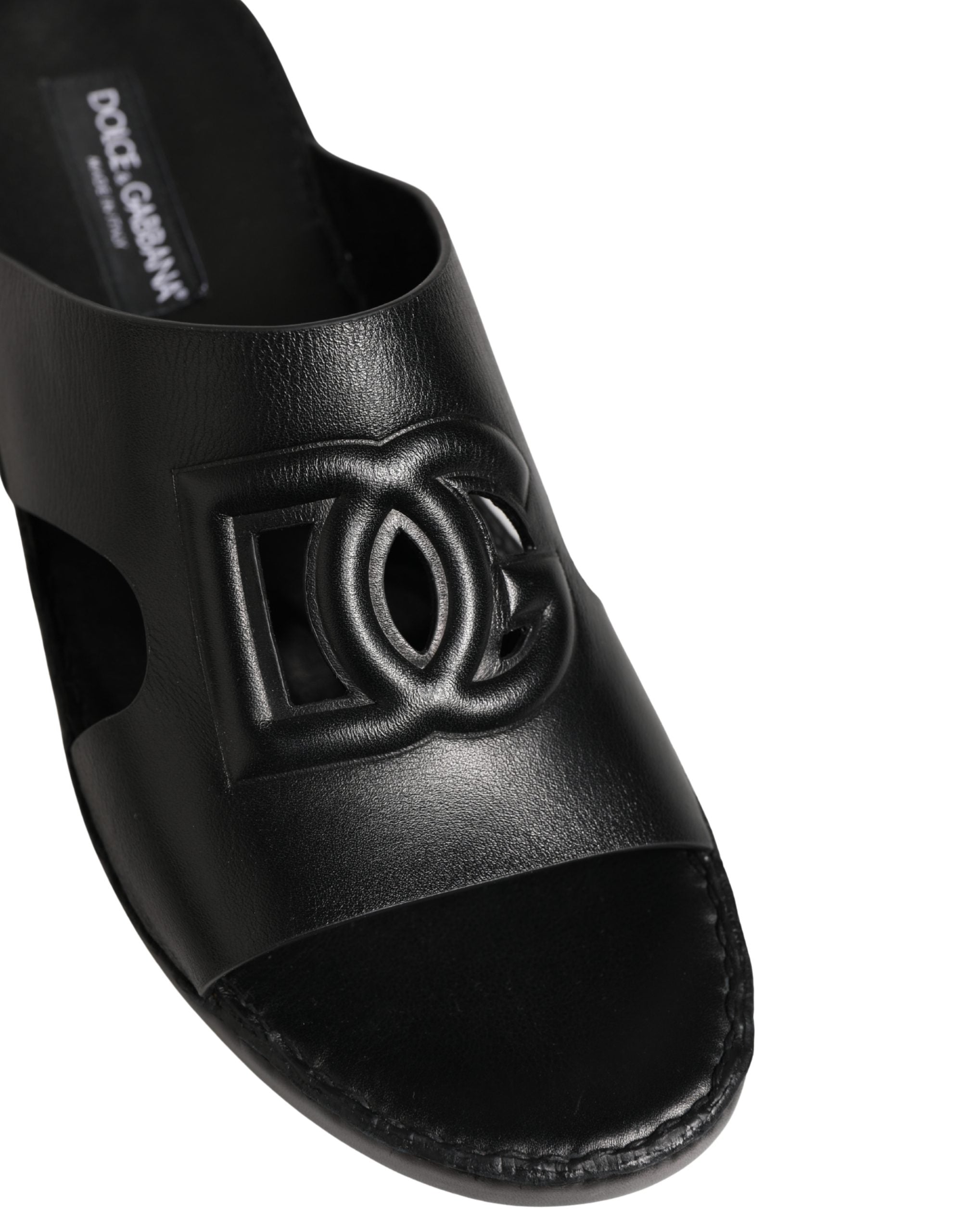 Dolce & Gabbana Dolce & Gabbana Black Leather Cutout DG Logo Sandals Men's Shoes
