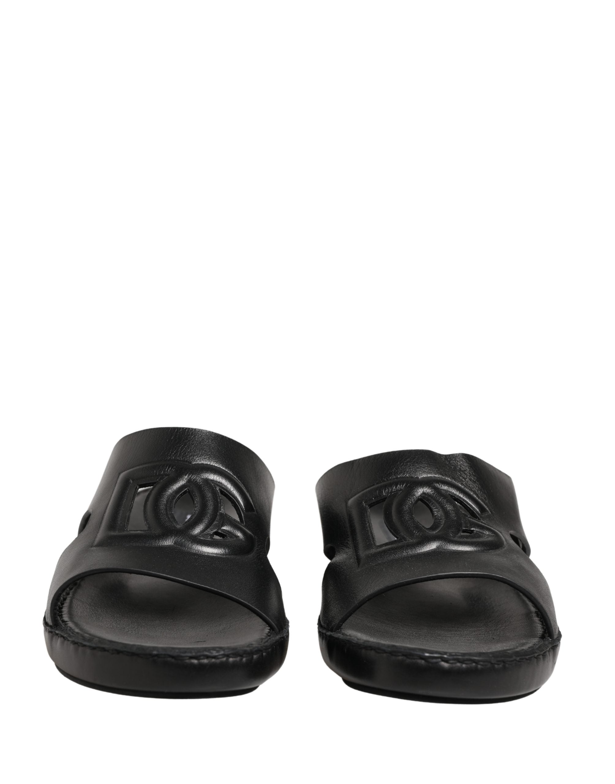 Dolce & Gabbana Dolce & Gabbana Black Leather Cutout DG Logo Sandals Men's Shoes