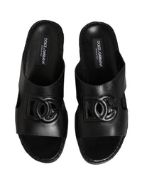 Dolce & Gabbana Dolce & Gabbana Black Leather Cutout DG Logo Sandals Men's Shoes