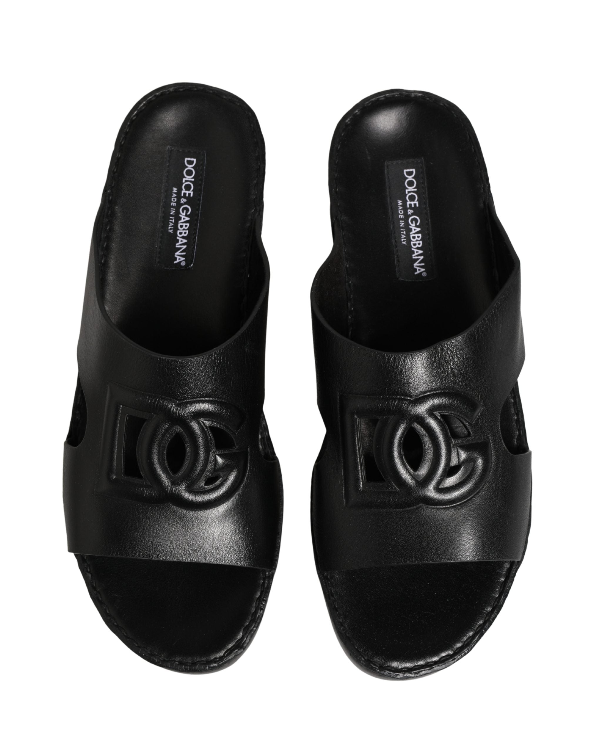Dolce & Gabbana Dolce & Gabbana Black Leather Cutout DG Logo Sandals Men's Shoes