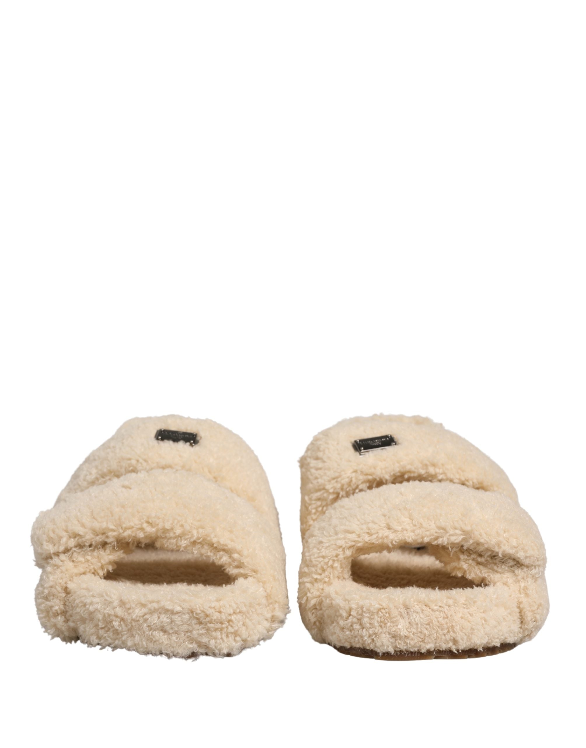 Dolce & Gabbana Dolce & Gabbana Beige Faux Fur Slides Men Flats Sandals Men's Shoes