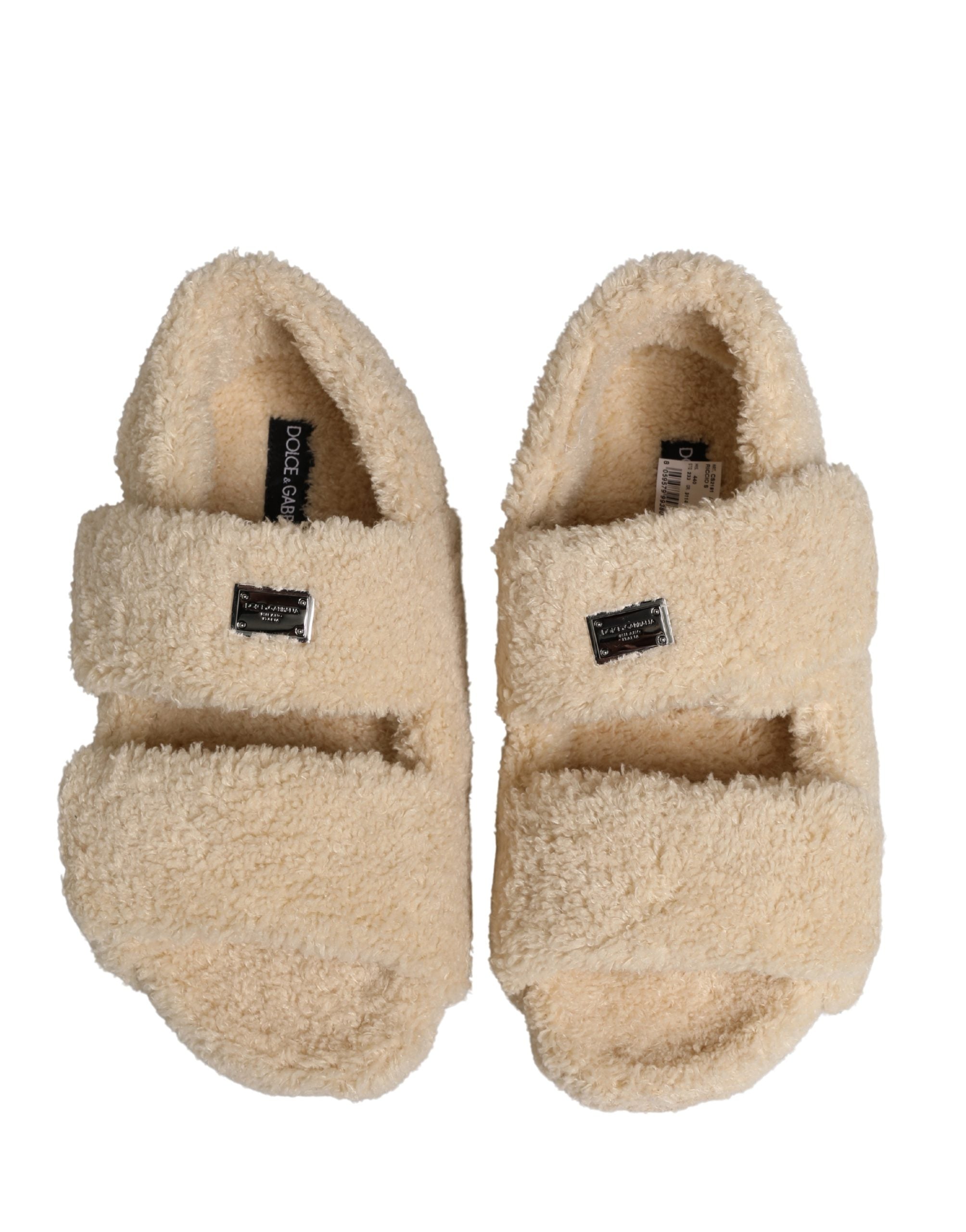 Dolce & Gabbana Dolce & Gabbana Beige Faux Fur Slides Men Flats Sandals Men's Shoes