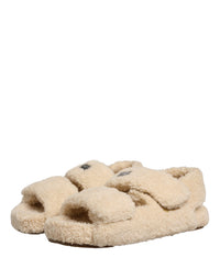 Dolce & Gabbana Dolce & Gabbana Beige Faux Fur Slides Men Flats Sandals Men's Shoes