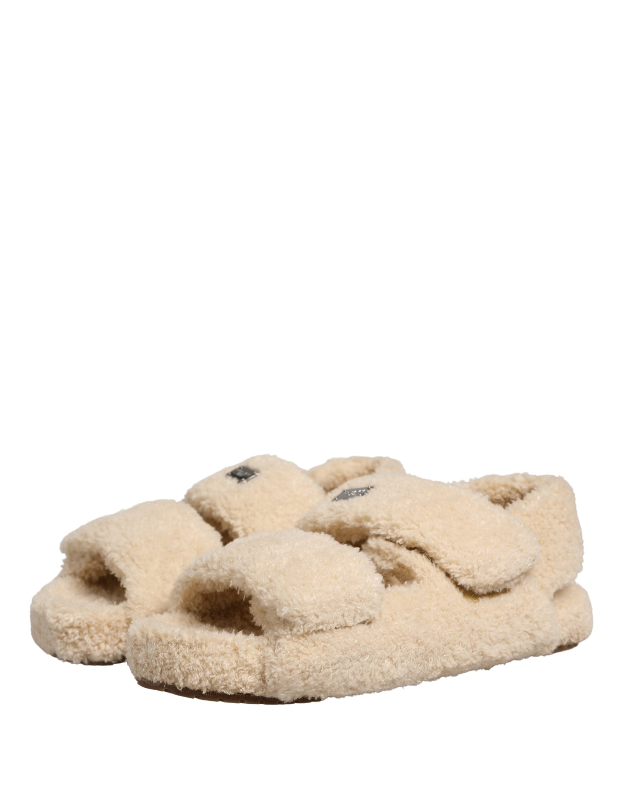 Dolce & Gabbana Dolce & Gabbana Beige Faux Fur Slides Men Flats Sandals Men's Shoes