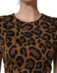 Dolce & Gabbana Brown Leopard Jacquard Knee Length Women's Dress