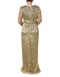 Dolce & Gabbana Gold Sheer Lace Crystal Embellished Women's Dress