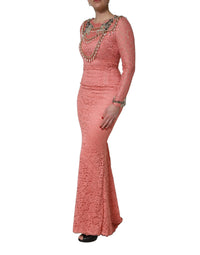 Dolce & Gabbana Pink Embellished Mermaid Lace Gown Women's Dress