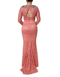 Dolce & Gabbana Pink Embellished Mermaid Lace Gown Women's Dress