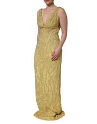 Dolce & Gabbana Gold V-neckline Mermaid Sequinned Gown Women's Dress