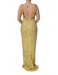 Dolce & Gabbana Gold V-neckline Mermaid Sequinned Gown Women's Dress