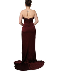 Dolce & Gabbana Maroon Embellished Vneck Evening Gown Women's Dress