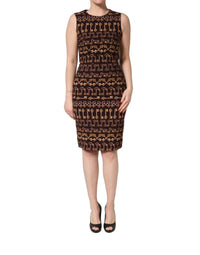 Dolce & Gabbana Brown Keys Fitted Sheath Knee Length Women's Dress