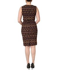 Dolce & Gabbana Brown Keys Fitted Sheath Knee Length Women's Dress