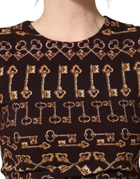Dolce & Gabbana Brown Keys Fitted Sheath Knee Length Women's Dress