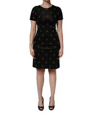 Dolce & Gabbana Black DG Crown Short-Sleeve Sheath Women's Dress