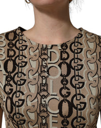 Dolce & Gabbana Brown DG Logo Chain Short-Sleeve Sheath Women's Dress
