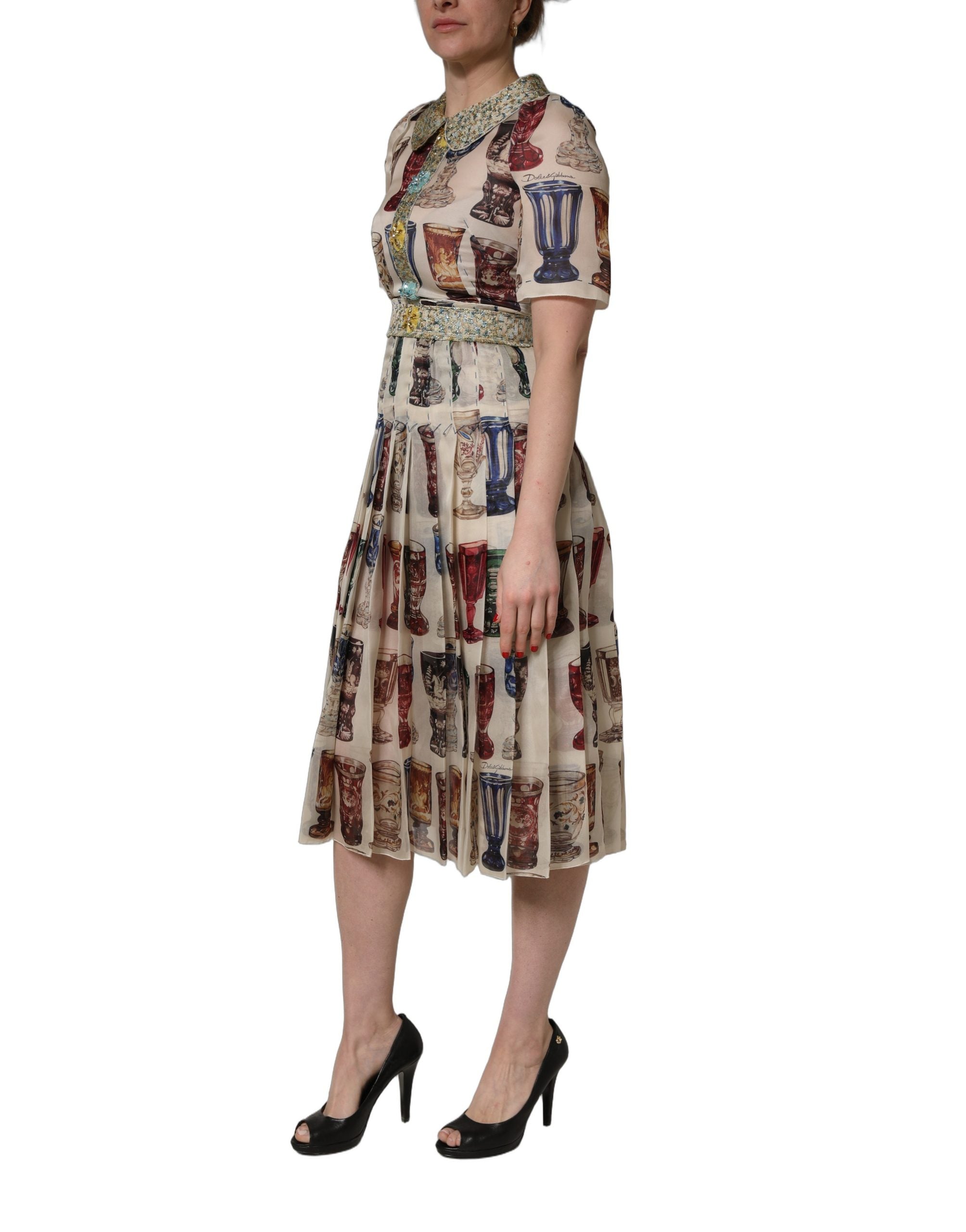 Dolce & Gabbana Multicolor Vintage Glassware Midi Women's Dress